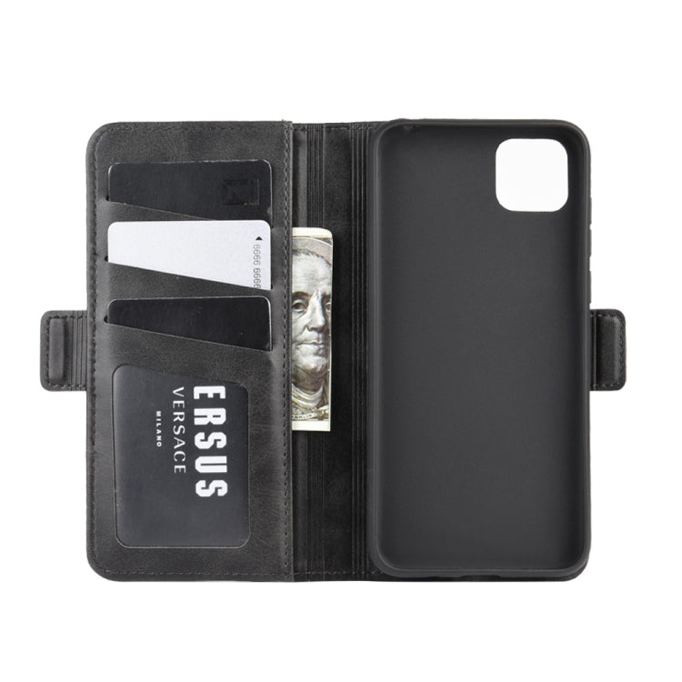 Dark leather flip wallet case with multiple card slots and inner phone pocket