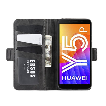 Dark leather flip wallet case with card slots and front phone cover cutout