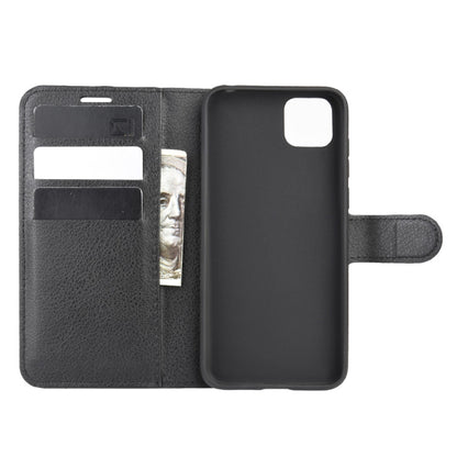 Black flip wallet phone case open view with card slots and back protection