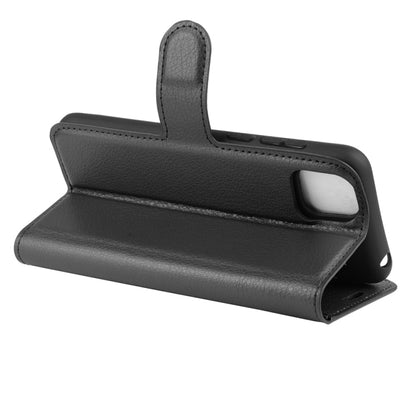 Black litchi-texture flip stand phone case with protective cover