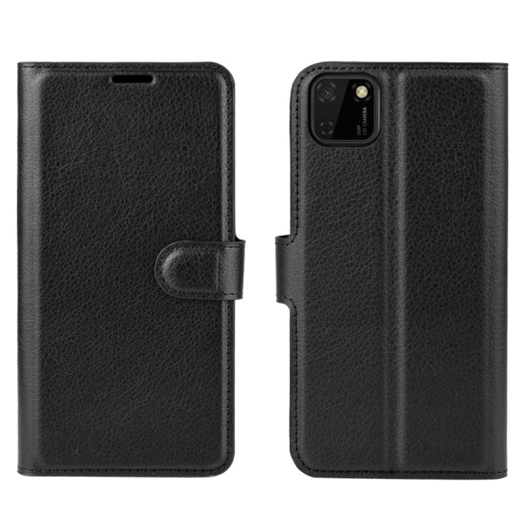 Black litchi-texture wallet phone case front and back with side holder strap