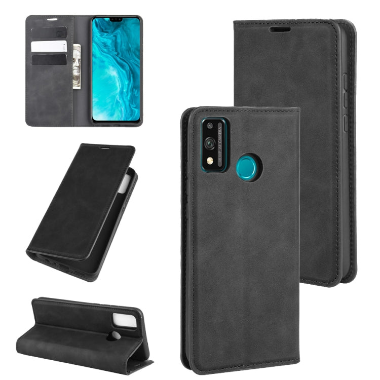 Black leather wallet phone case with magnetic flap, card slots, and kickstand