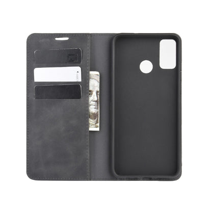 Black leather wallet phone case interior with card slots and cutouts for buttons