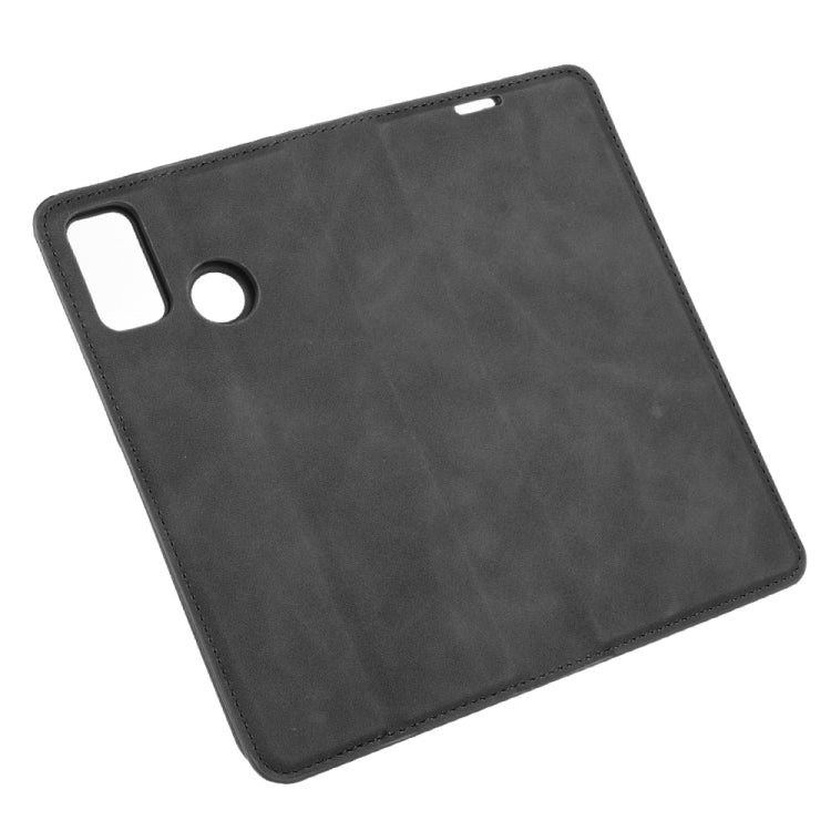 Black leather folio phone case with cutouts for ports and speaker