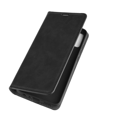 Black leather wallet phone case with magnetic flap closed over the phone