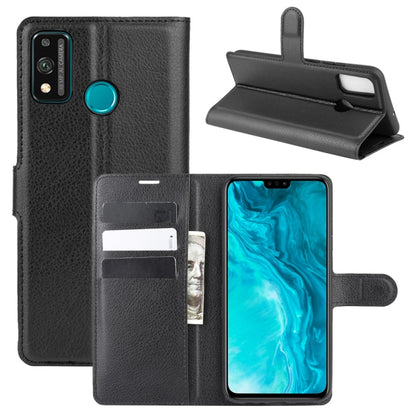 Black litchi texture flip wallet phone case with card slots and hand strap