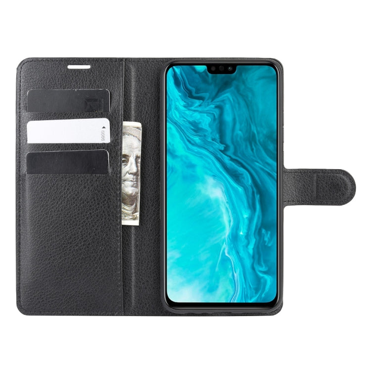 Black litchi texture flip wallet phone case with card slots and windowed cover