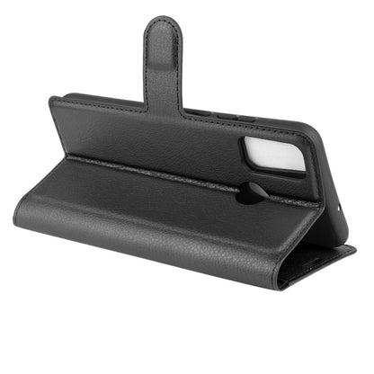 Black flip wallet phone case with fold-over cover and cutout for speaking