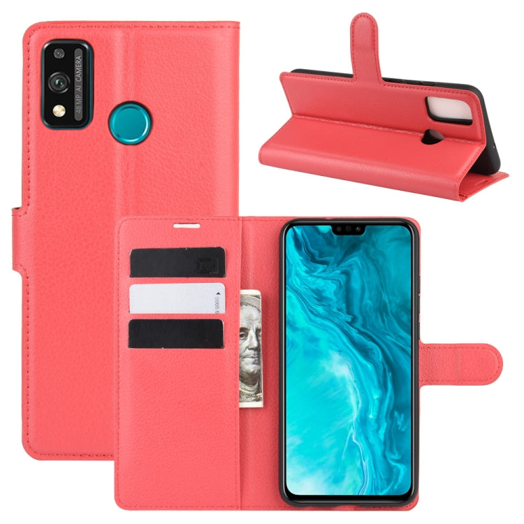 Red flip phone case with card slots and stand for Huawei Honor 9X Lite