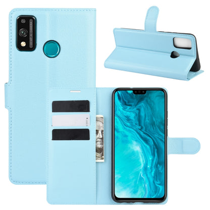 Light blue flip phone case with card slots and stand for Huawei Honor 9X Lite