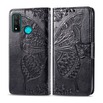 Black embossed butterfly flip phone wallet case with teal button and magnetic closure