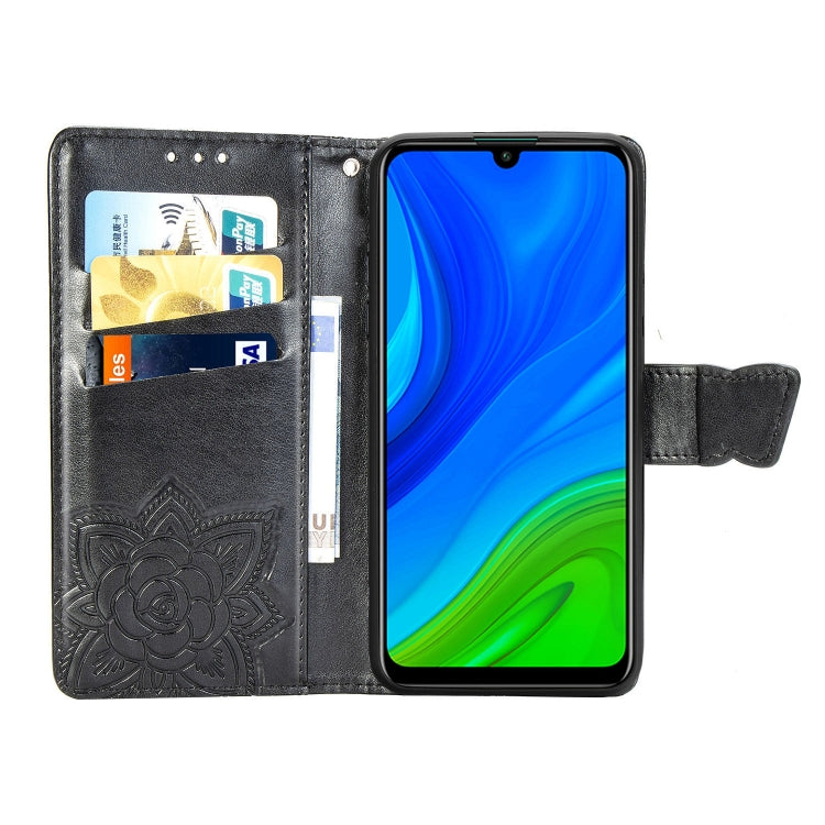 Black flip phone wallet case with card slots inside and side stand support