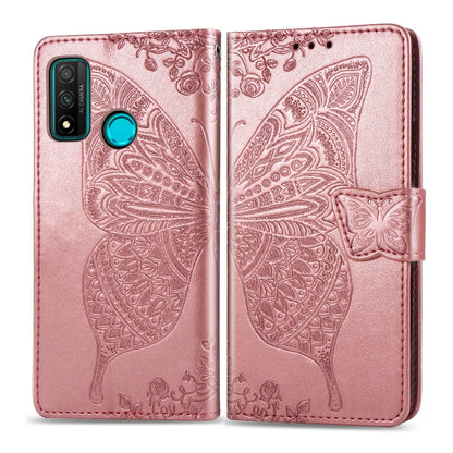 Rose pink embossed butterfly floral flip leather case for phone, with side strap