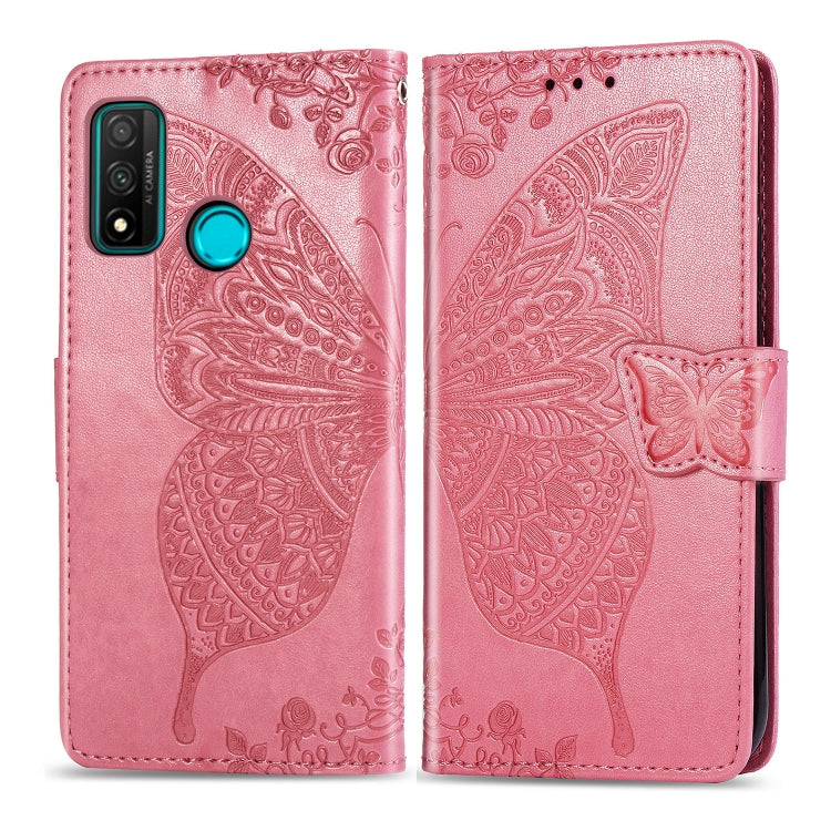 Pink embossed butterfly floral flip leather case for phone, with side strap