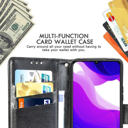 Black embossed butterfly flip wallet phone case with card slots visible inside