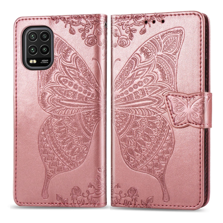 Rose pink butterfly-embossed flip wallet phone case with magnetic strap and card slots