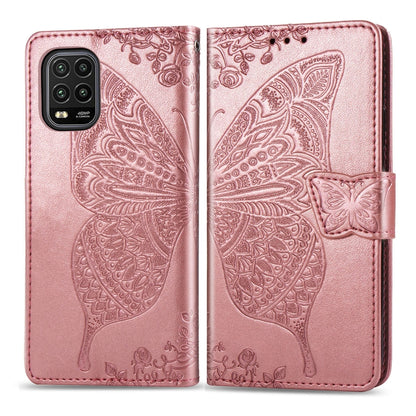 Rose pink butterfly-embossed flip wallet phone case with magnetic strap and card slots