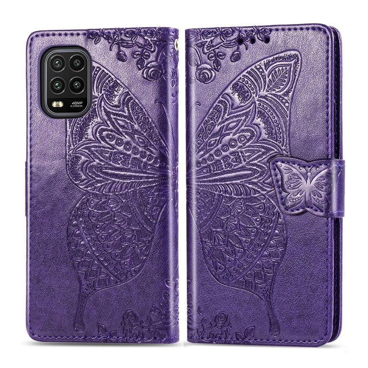 Dark purple butterfly-embossed flip wallet phone case with magnetic strap and card slots