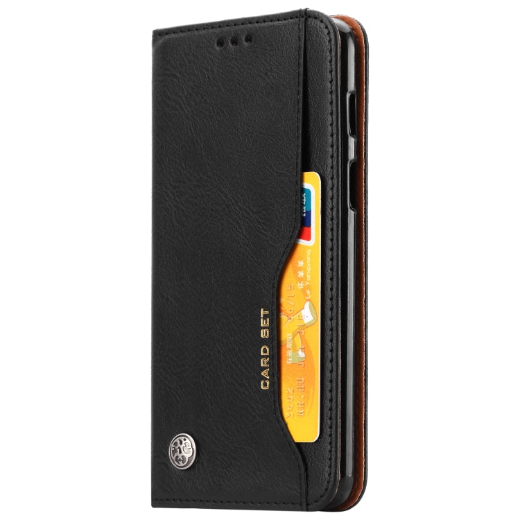 Black horizontal flip leather phone wallet case with card slots and photo frame window