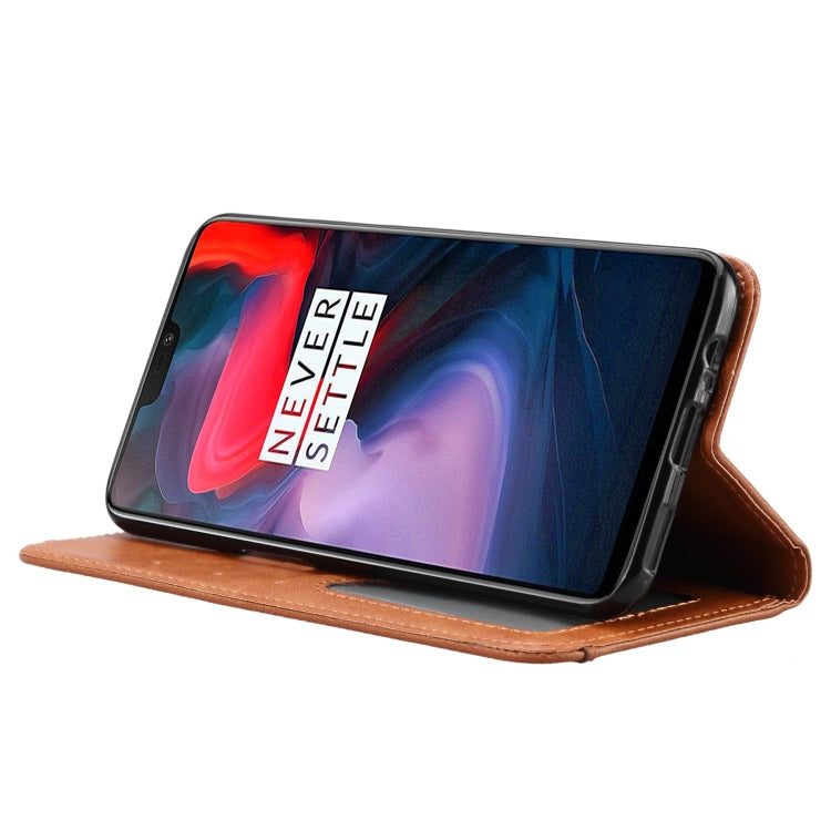 Orange horizontal flip leather phone stand case with card slots and photo frame window
