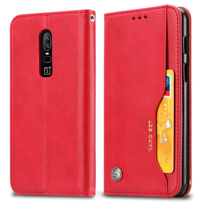 Red horizontal flip leather phone case with card slots and photo frame window