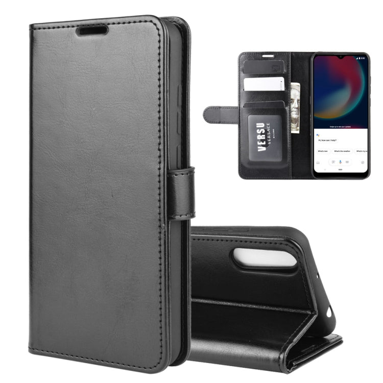Black folio flip phone case with card slots and wallet holder, phone shown with screen on