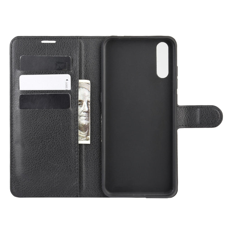 Black flip wallet phone case with interior card slots and camera cutout
