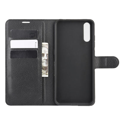 Black flip wallet phone case with interior card slots and camera cutout