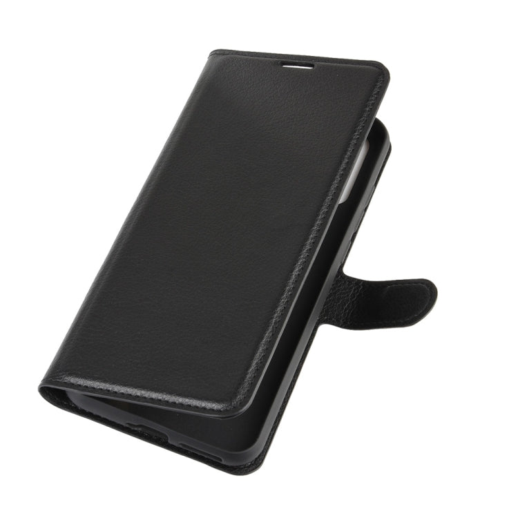 Black leather-style flip phone case with slim cover and side holder tab