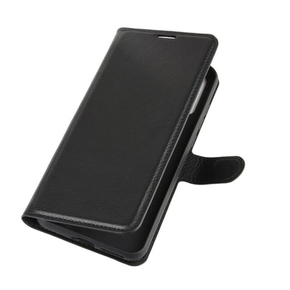 Black leather-style flip phone case with slim cover and side holder tab