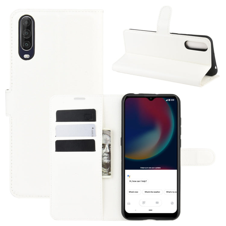 White litchi texture flip phone case with card slots and stand for Wiko View 4
