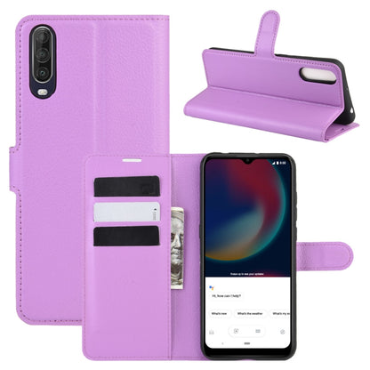 Purple litchi texture flip phone case with card slots and stand for Wiko View 4