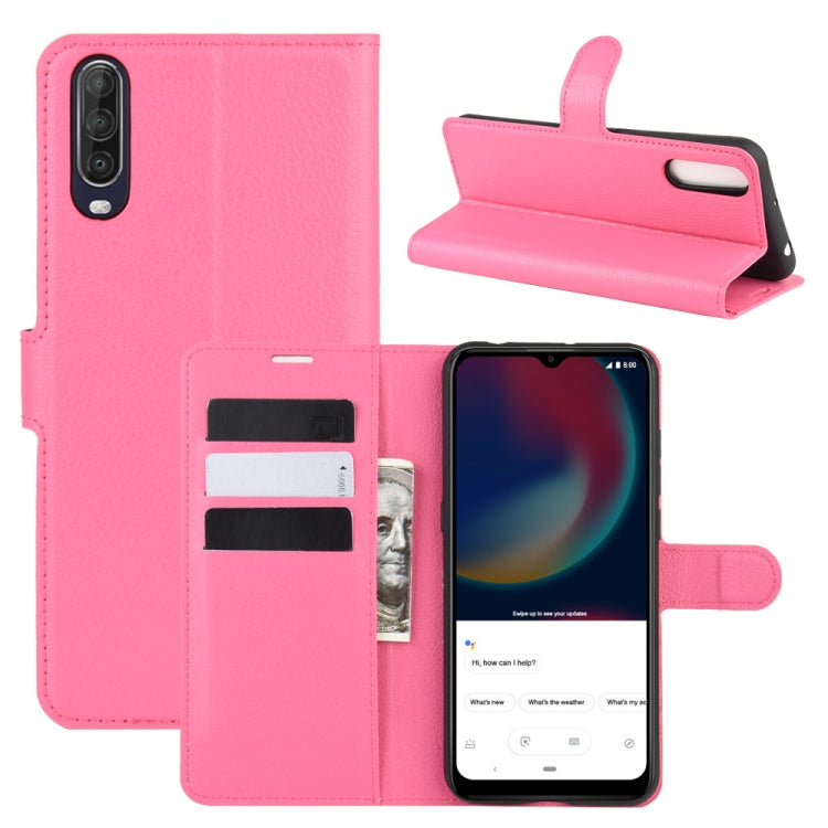 Rose red litchi texture flip phone case with card slots and stand for Wiko View 4