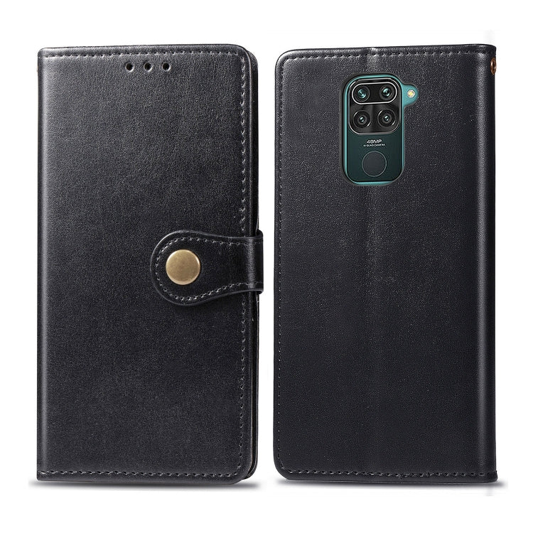 Black leather-look phone wallet case with round snap buckle closure