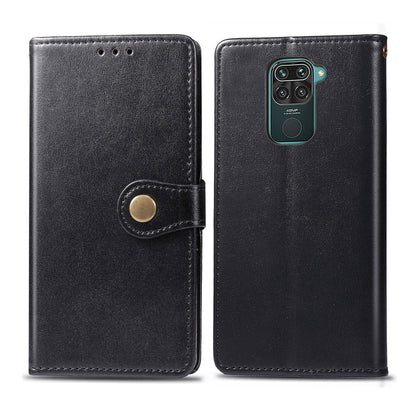 Black leather-look phone wallet case with round snap buckle closure