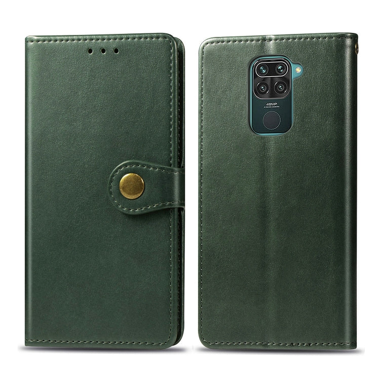 Green leather-look phone wallet case with round snap buckle closure