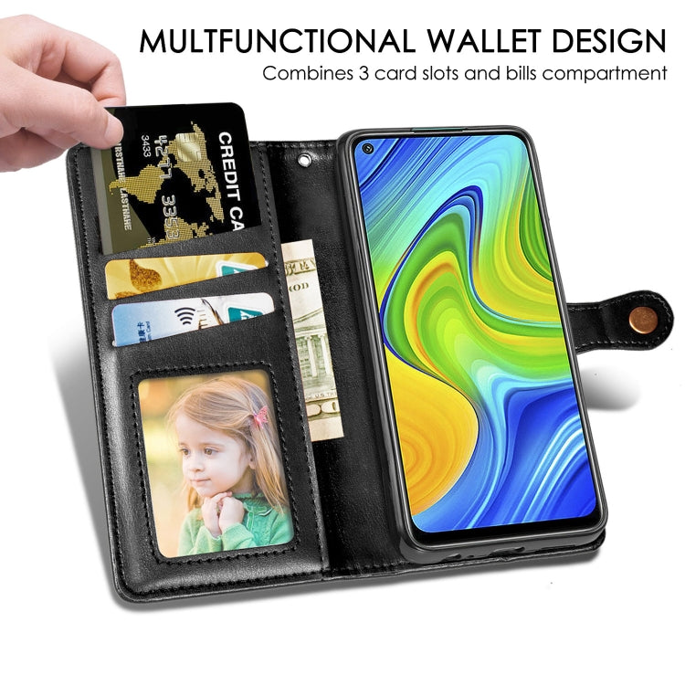 Black leather-style wallet phone case with card slots, photo window, and phone holder