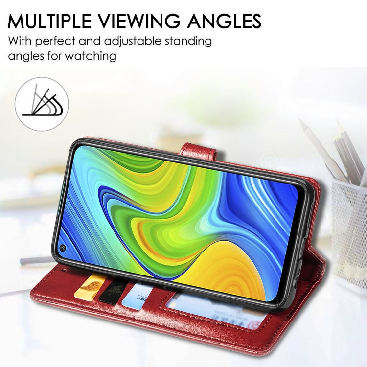 Red leather-style wallet phone case with phone stand viewing angle