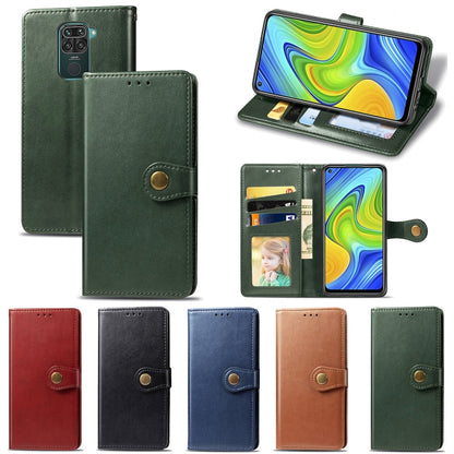 Wallet phone cases in multiple colors: green, red, black, blue, and brown with card slots