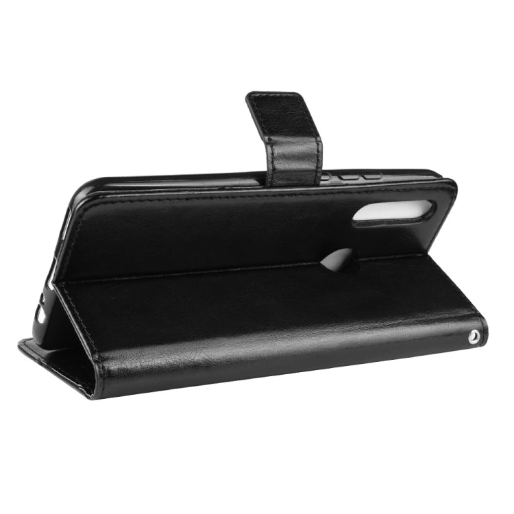 Black leather flip phone wallet case with fold-out stand and secure snap flap for Huawei Y9 Prime (2019)
