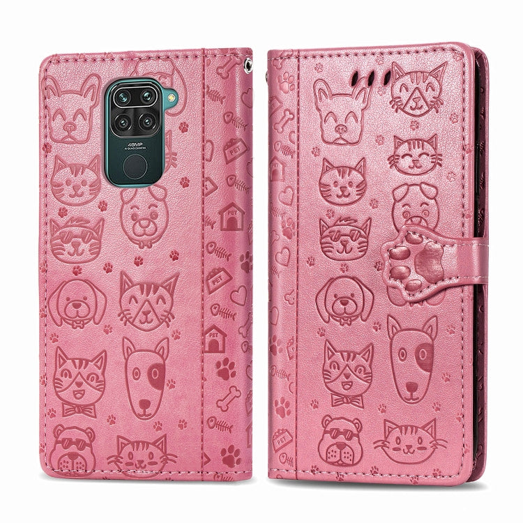 Pink embossed cat-and-dog flip wallet case with magnetic clasp and camera cutout