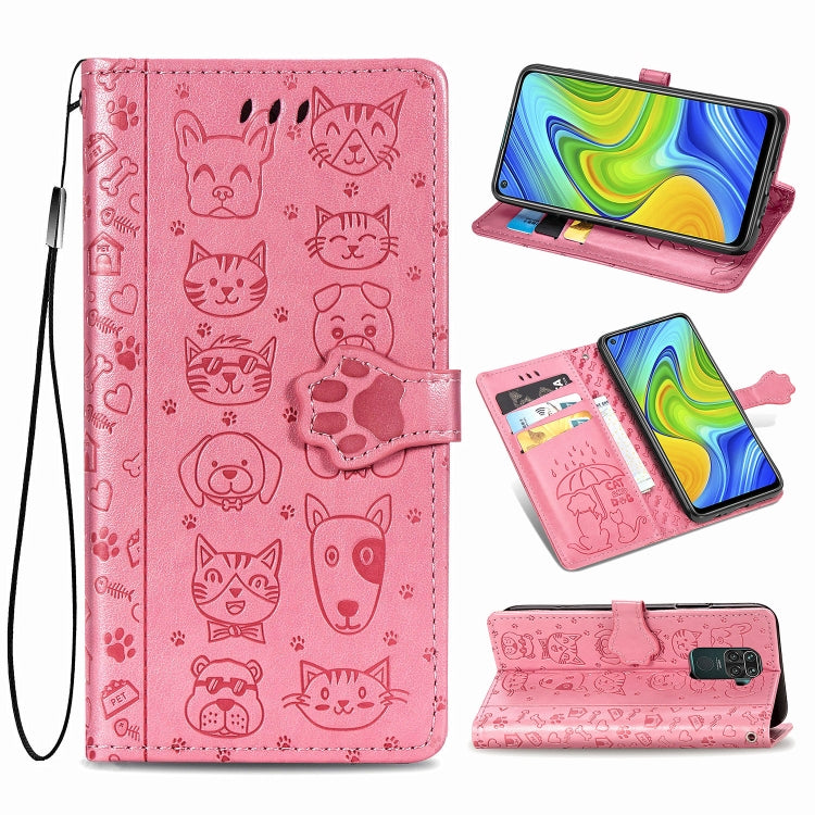 Pink cat-and-dog flip wallet case with lanyard strap and open card pocket