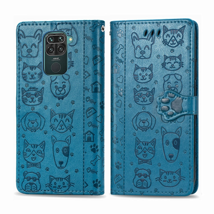 Blue embossed cat-and-dog flip wallet case with camera cutout