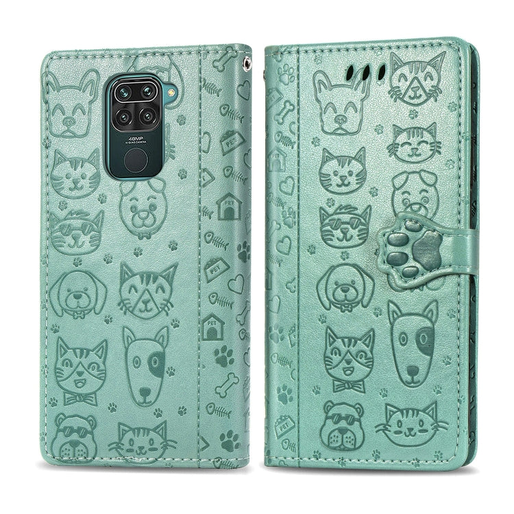Mint green embossed cat and dog flip wallet leather case with card slots
