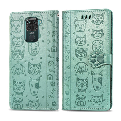 Mint green embossed cat and dog flip wallet leather case with card slots