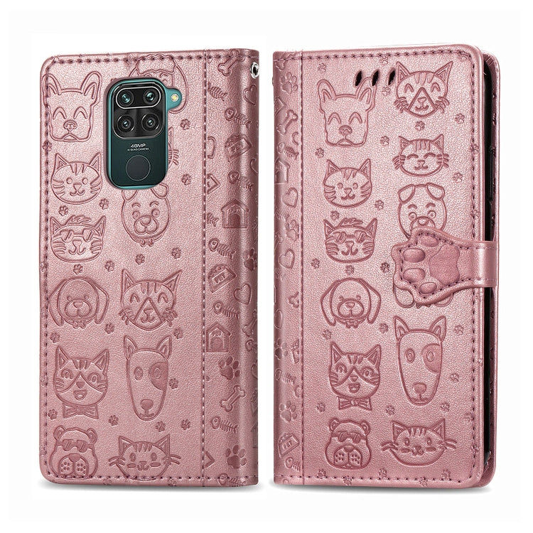Rose pink embossed cat and dog flip wallet leather case with card slots and strap