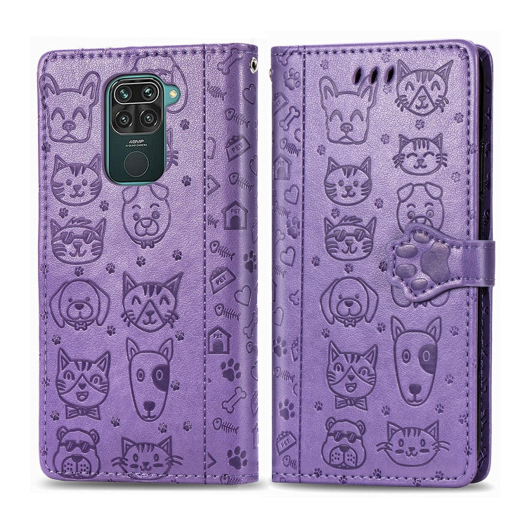 Purple embossed cat and dog flip wallet leather case with card slots