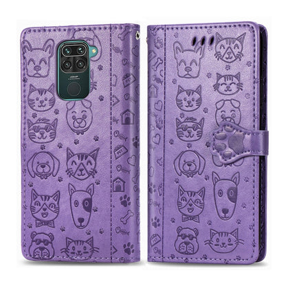 Purple embossed cat and dog flip wallet leather case with card slots