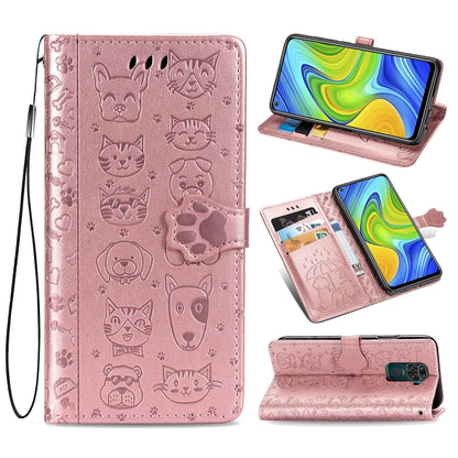 Rose pink cat and dog embossed flip leather wallet case with magnetic clasp and card holder