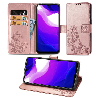 Rose gold leather-style phone folio case with pressed floral design and card slots